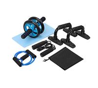 Equipo de ejercicios cinco en uno Rueda abdominal de dos ruedas + cuerda de saltar + barra de flexión + tensor + almohadilla para la rodilla