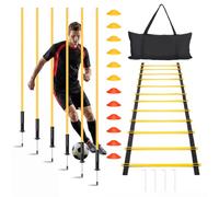 Equipo de entrenamiento de agilidad, 6 postes de agilidad, escalera de velocidad de 20 pies, 12 conos de disco, bastones de entrenamiento de fútbol para entrenamiento de fútbol, baloncesto, atleta
