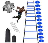 Equipo de entrenamiento de fútbol, juego de entrenamiento de agilidad de velocidad, incluye 1 escalera de agilidad, 4 pilas de acero, 12 conos de disco, 1 paraguas de resistencia, para
