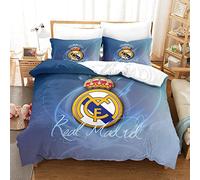 Equipo de Fútbol Madrid Juego de Funda Nórdica 220X230cm (Cama de 150/160) Funda de Edredón de Microfibra Suave con 2 Fundas de Almohada 50x75