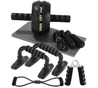 Equipo de gimnasio,Rodillo de Rueda para Abdominales,Kit de Rueda Abdominal | Entrenamiento Muscular Fitness Ejercicio en Casa con Push Up Bars, Cuerda para Saltar, Fortalecedor de Mano, Rodilla Mat