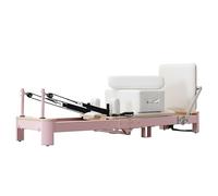 Equipo de pilates plegable multifunción, máquina de pilates en casa, reformador de pilates con accesorios, equipo de pilates de aleación de aluminio para gimnasio en casa, estudio de yoga (rosa, cuero