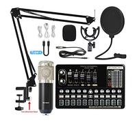 Equipo de podcast paquete Tarjeta de sonido en vivo V10 Conjunto de tarjeta de sonido Micrófono Teléfono móvil Tarjeta de sonido Conjunto completo de equipos de tarjeta de sonido(2)