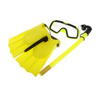 Equipo de Snorkel Infantil con Tubo Seco, Máscara, Aletas y Talla 25-30 | PP, PVC, PC y EVA, Válvula Automática y Diseño de Talón Abierto, Amarillo