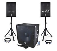 Equipo de sonorización USB/BT 2400 W - Sub de 45,72 cm (18 pulgadas) + 2 altavoces de 30,48 cm (12 pulgadas) + patas + cable + tel. - BMS1812-USB-BT