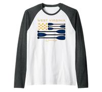 Equipo de tripulación con estampado de la bandera de EE. UU., de West Virginia Rowing Oars Camiseta Manga Raglan