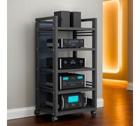 Equipo HiFi Estante de Audio de 5 Niveles, Soporte for Reproductor de CD con Ruedas for Sala de Estar, Consola de Videojuegos for casa, Office, Cine, Cocina(Negro)
