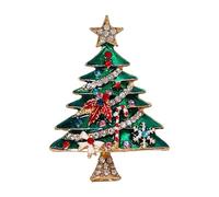 Equirider Año Nuevo Esmalte Verde Lazo Rojo Broche de Árbol de Navidad Pines para Mujeres Tendencia Imitación Perla Árbol de Navidad Corsage Joyería
