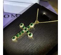 Equirider Collar con Colgante de Esmeralda Cruzada, Placa de Plata para Mujer, circonita Verde de Grado, Regalo de cumpleaños para Mujer, joyería