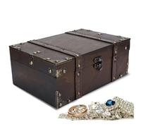 equlup 23,5x16x9,5cm/9,25x6,30x3,74 pul Caja de Almacenamiento de Madera Vintage, Cofre del Tesoro Vintage Caja Recuerdos Hecha a Mano Organizador Joyas con Cerradura para el hogar (4#)