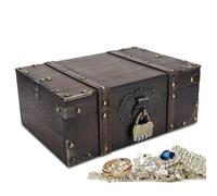 equlup 23,5x16x9,5cm/9,25x6,30x3,74 pul Caja de Almacenamiento de Madera Vintage, Cofre del Tesoro Vintage Caja Recuerdos Hecha a Mano Organizador Joyas con Cerradura para el hogar (1#)