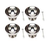 equlup 4 cuencos para helado, cuencos con patas de acero inoxidable, juego de tazas de postre reutilizables, platos para helado con tenedor para postre, fruta, helado, caramelo