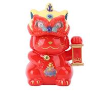 equlup 8x4.5cm / 3.15x1.77in Gato de la Fortuna de Bienvenida Solar, Cabeza Que Asiente Linda Fortuna Solar Buena Suerte Fengshui Estatua del Gato Tienda Esculturas Decoración Festiva (Roja)