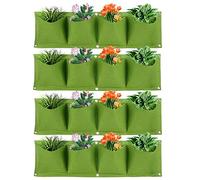 equlup Bolsas para Plantas Colgantes, 4 Unidades, 79,5 x 22 cm, Reutilizables, 4 Bolsillos, Bolsas para Plantar en la Pared de Fieltro, macetero Colgante, Bolsa para Cultivo de Flores (Verde)