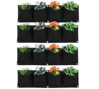 equlup Bolsas para Plantas Colgantes, 4 Unidades, 79,5 x 22 cm, Reutilizables, 4 Bolsillos, Bolsas para Plantar en la Pared de Fieltro, macetero Colgante, Bolsa para Cultivo de Flores (Negra)