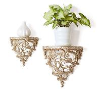 equlup Estante de Pared Flotante de Resina, 20.5 cm/8.07 Pulgadas de estantes de decoración de Pared de Estilo Hueco Europeo Organizador Retro de Tallado de Flores para la Sala de Estar