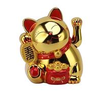 equlup Gato de la Suerte de 5,5 Pulgadas, Encantador Brazo Que agita, Estatua de Gato, Decoraciones Maneki Neko Fortune Feng Shui, Bienvenida, Riqueza, Prosperidad para recepción, (MLY11020-4 Oro)
