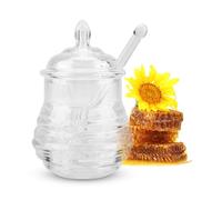equlup Honey Jar, 245ml Beehiveshaped Honey Jar Transparent HoneyPot Dispenser with Dripper Stick for Storing and DispensingHoney