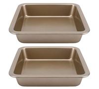 equlup Partido cuadrado Juego de 2, 9 "Barking By Baking Bake Sokingware Heavy Servy, molde de pastel sin palo para pan, brownies y barras de limón (dorado)