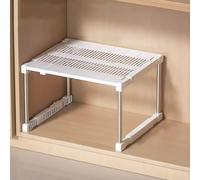 Eqvexd Organizador de Estante Ajustable Alta Resistencia Ancho Extensible Profundidad Divisor Armario Gabinete Apilable for Cocina/BañO/Dormitorio(L 56-72*W 35-45*H 23 cm)