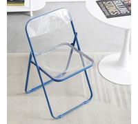 Eqvexd Silla de tocador Transparente,Sillas Plegables de plástico,Silla de acrílico,Acero Inoxidable de Moda,Silla de Escritorio Plegable(Blue)
