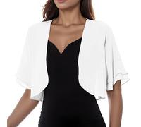 EQWIGKEIT Chaqueta bolero para mujer, transparente, de gasa, informal, de manga corta, suave, de verano, festiva, para vestido de noche, boda, Blanco, XL