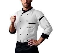 EQWIGKEIT Chaqueta de cocinero para hombre de manga larga con cuello alto, ropa de cocina, camisa de cocinero ligera, resistente a las arrugas, fácil de cuidar, conserva la forma, chaqueta de trabajo
