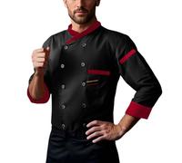EQWIGKEIT Chaqueta de cocinero para hombre, manga larga, cuello alto, ropa de cocina, uniforme de cocina, ligero, sin arrugas, camisa de cocinero, fácil de cuidar, que mantiene la forma, chaqueta de