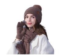 EQWIGKEIT Juego de gorro y bufanda para mujer, retro, suave, conjunto de invierno, gorro de punto, bufanda de punto, guantes de invierno cálido 3 en 1 para snowboard, esquí, A3 Coffee, Talla única