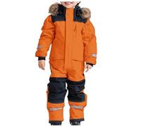 EQWIGKEIT Traje de nieve para niños, con capucha, mono de invierno, para exteriores, térmico, unisex, de una pieza, resistente al agua, resistente al viento, traje de esquí cálido, A2 naranja., 110