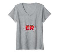ER: Donde está el Verdadero Drama - Humor médico Camiseta Cuello V, Mujer, Gris Jaspeado, XXL