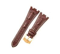 ERAKAFZTTK Correa de piel de becerro compatible Fit For las series AP Royal Oak 15710, 15703, 15706, 26470, 26471 y 26474. Correa de piel de 28 mm for hombre.(Brown white-gold-K13)