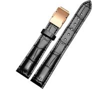 ERAKAFZTTK Correa de reloj de cuero genuino compatible Fit For Casio Sheen Series She-50a0/5018 5012 5023, correa de reloj for mujer Fit For hebilla plegable de 16 mm.(Black-rose gold,16mm)