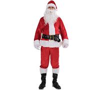 EraSpooky Disfraces navideños de Papá Noel para hombre traje clásico de franela de Papá Noel de Navidad para adultos traje de disfraces 7 Uds Plus