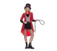EraSpooky Disfraz de Directora de Circo para Mujer - Elegante Traje con Frac Rojo, Sombrero y Accesorios
