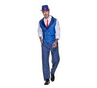 EraSpooky Disfraz de gángster para hombre, diseño vintage a rayas azules