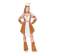 EraSpooky Disfraz de Reno para Mujer Vestido Navideño con Diadema de Astas Mangas y Polainas Traje Festivo para Fiestas de Navidad