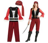 EraSpooky Disfraz pirata de 4 piezas para mujer: conjunto de bucanera para Halloween y fiestas temáticas