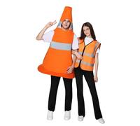 EraSpooky Disfraz unisex de cono de tráfico para adultos mono de cono de construcción naranja chaleco reflectante de seguridad disfraz de Halloween para parejas de 2 piezas, conjunto de talla única