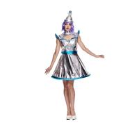 EraSpooky Traje sexy de extraterrestre espacial para mujeres vestido de robot metálico brillante vintage para adultos con sombrero M