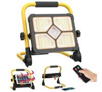 ERAY 150W Foco LED Recargable con Mando y Apoyo, Foco de Trabajo Portátil con Batería de 15000mAh/5 Modos de Luz/296 LEDs/Panel Solar/Banco de Energía, Foco LED Bateria para Camping, Emergencia