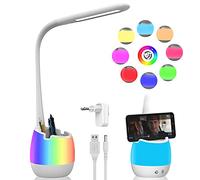 ERAY Lámpara Escritorio LED Infantil 2000mAh con Luz Nocturna de 8 Colores | 3 Modos, 3 Niveles de Brillo, Puerto USB, Portalápices, Flexo LED Escritorio para Niños, Dormitorio, Estudio, Lectura