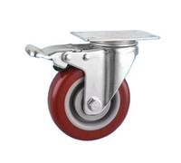 ERBER 4 Ruedas giratorias de 4 Pulgadas con Tornillo M12 - Ruedas Jujube Rojas de Doble rodamiento con Freno, Capacidad de 360 kg for Camiones y Equipos de logística(Flat Plate-Brake)