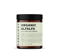 Erbology Polvo de alfalfa orgánica de 90 g, 45 porciones, apoya la salud ósea e intestinal, rico en vitamina A, calcio y hierro, de origen sostenible directamente de la granja, lote pequeño, vegano,