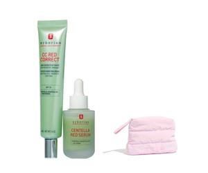 ERBORIAN | Sérum Rojo Centella 30 ml + CC Red Correct SPF 30 45 ml + Neceser de Regalo | Sérum Calmante y Corrector del Tono | Reduce Visiblemente las Rojeces | Piel Sensible