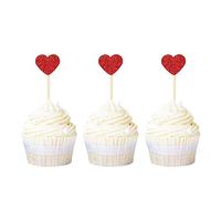 Ercadio Decoraciones para cupcakes con forma de corazón con purpurina para decoración de tartas, bodas, compromisos, despedidas de soltera, fiestas, paquete de 40 unidades, color rojo