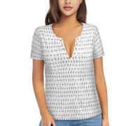 ERCgad Camiseta de manga corta con cuello en V para mujer, transpirable, ligera, con estampado de alfabeto, lengua de señas, informal, oficina, Negro, M