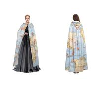 ERCgad Capa con capucha para adultos con estampado de mapas del mundo, carnaval, cosplay, disfraz medieval para festivales, viajes al aire libre