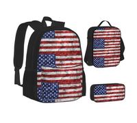 ERCgad Juego de mochilas escolares 3 en 1 con diseño de bandera americana de la Independencia del 4 de julio para hombres y mujeres