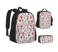 ERCgad Juego de mochilas escolares 3 en 1 de lona con estampado de setas de dibujos animados para hombres y mujeres
